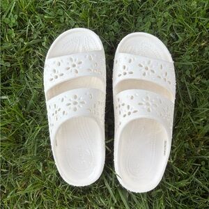Crocs White Floral Cutout Slides